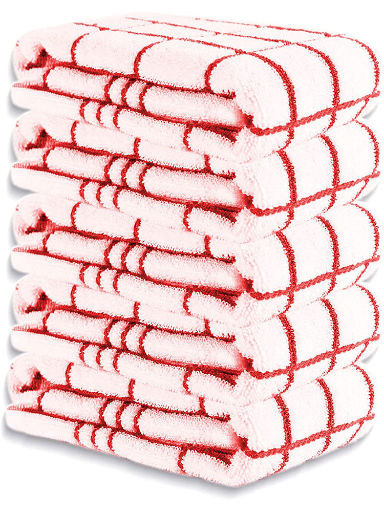 [39392411025478] Tea Towels for Kitchen Classic Fancy Check Design 100% Cotton Large Size 45 x 70 cm Hand Towel Pack of 5 Soft Ring-spun Yarn Super Absorbent (Red)