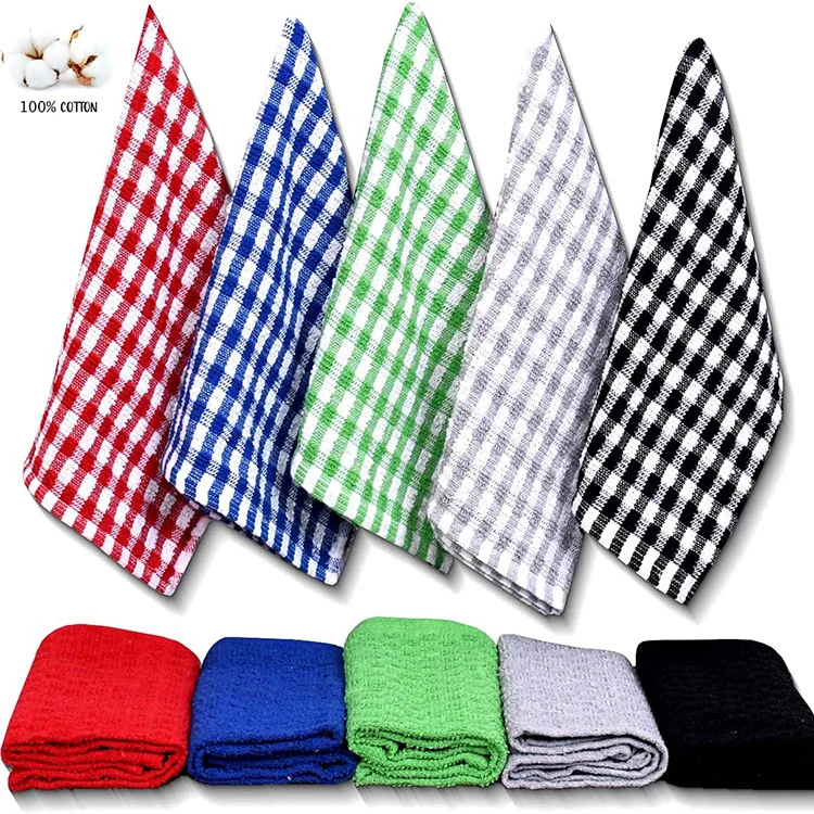 [39331622486086] Mono Check Cotton Tea Towels (Black, Pack of 12)