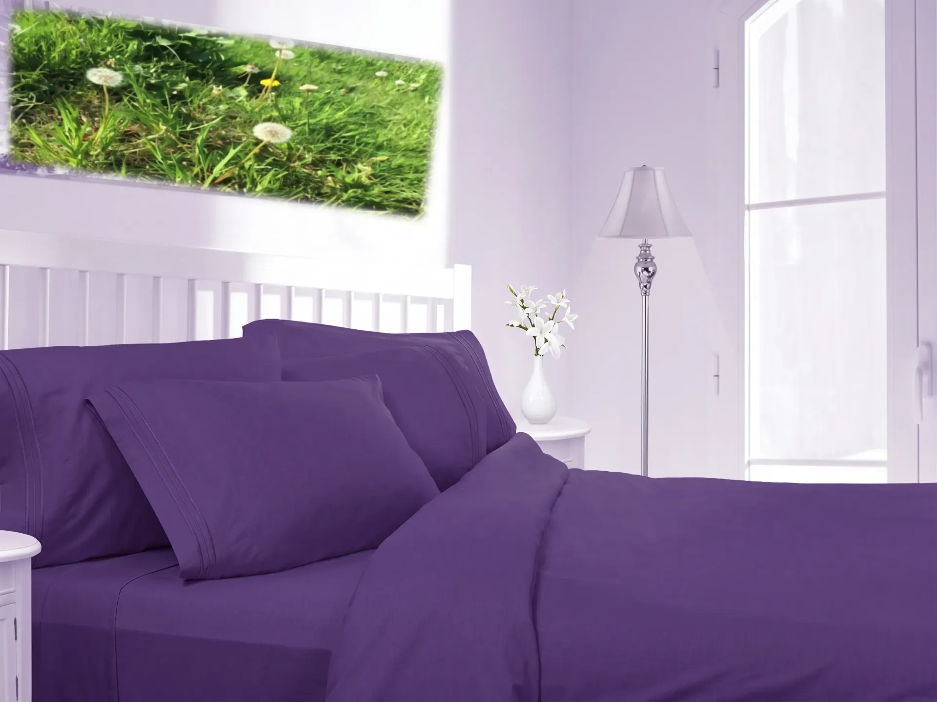 16" Extra Deep Percale Non Iron Fitted Sheets Egyptian Cotton Single Double King (Double, Deep Purple)