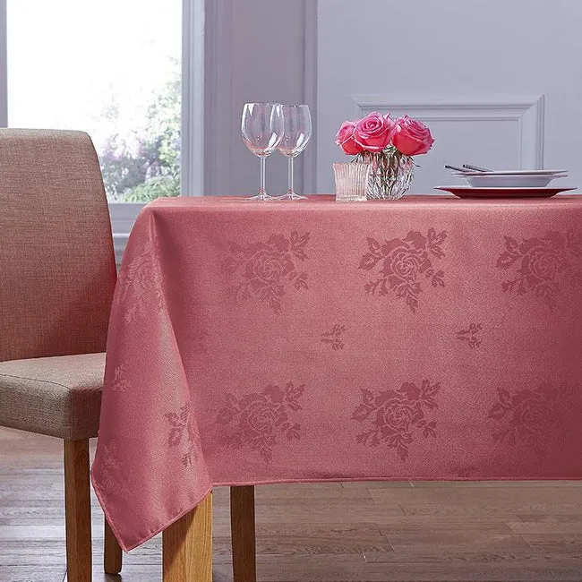 [39330736537670] Dusky Pink Damask Rose Table Cloth 100% Polyester (Dusky Pink / 108" Circular (274cm) - Pack of 3)