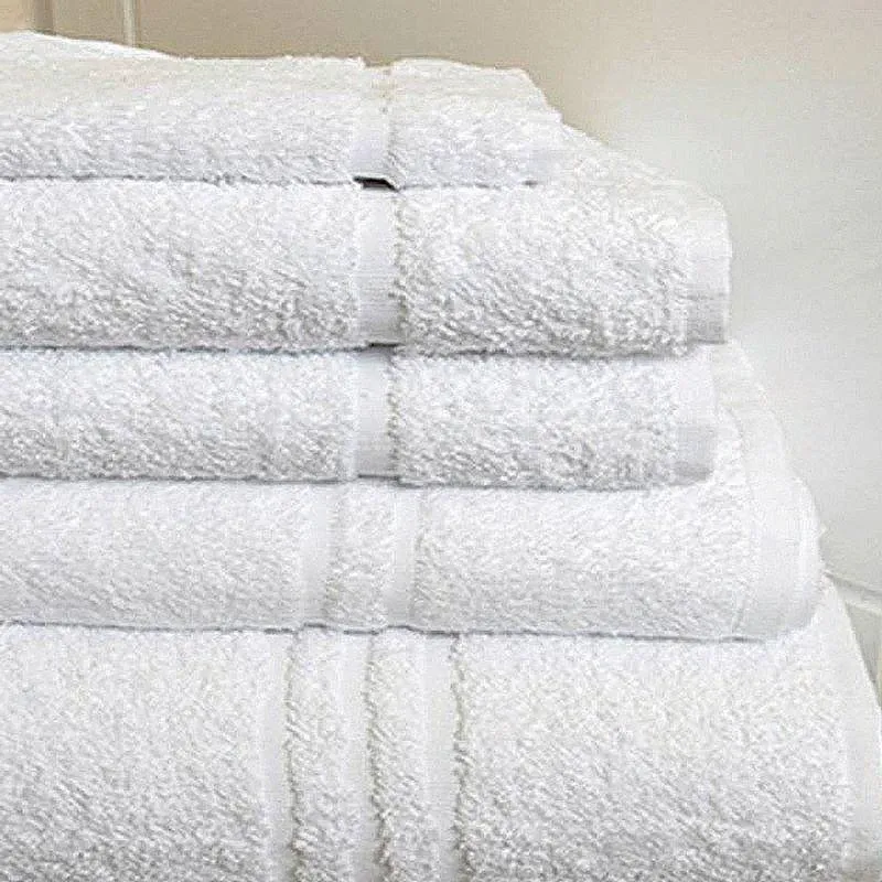 [39330714255430] 600 GSM White 100% Cotton Towels (Bath Sheet Three Header Bars 100 x 150cm 40 x 59" - Pack of 5)