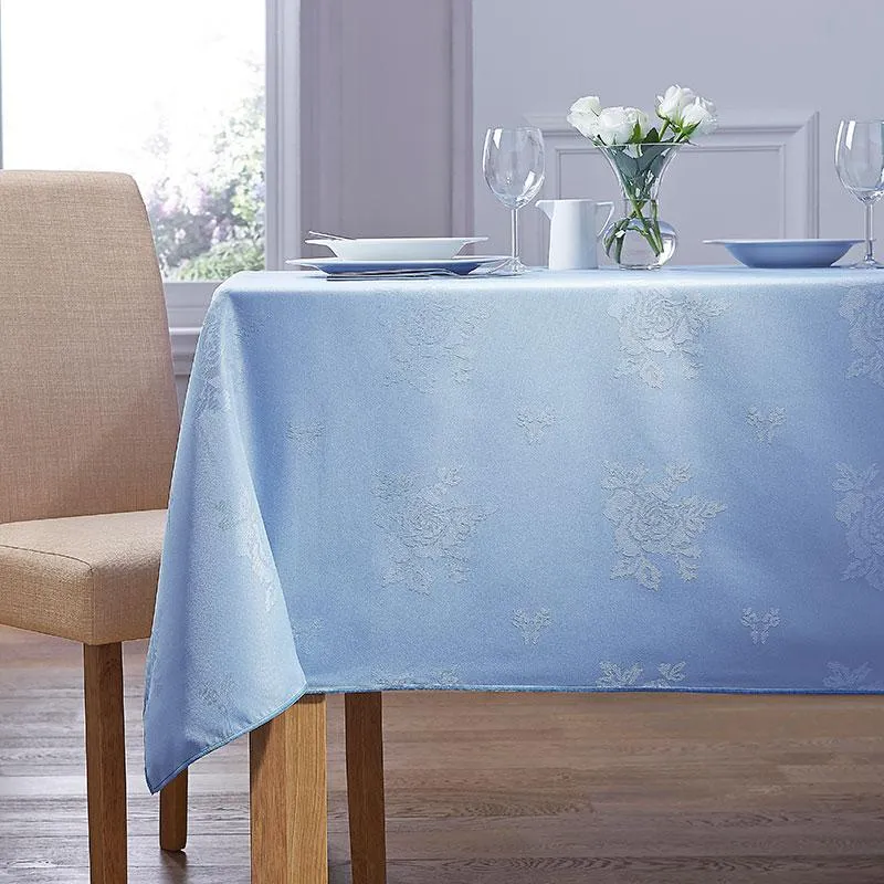 Wedgewood Blue Damask Rose Table Cloth 100% Polyester