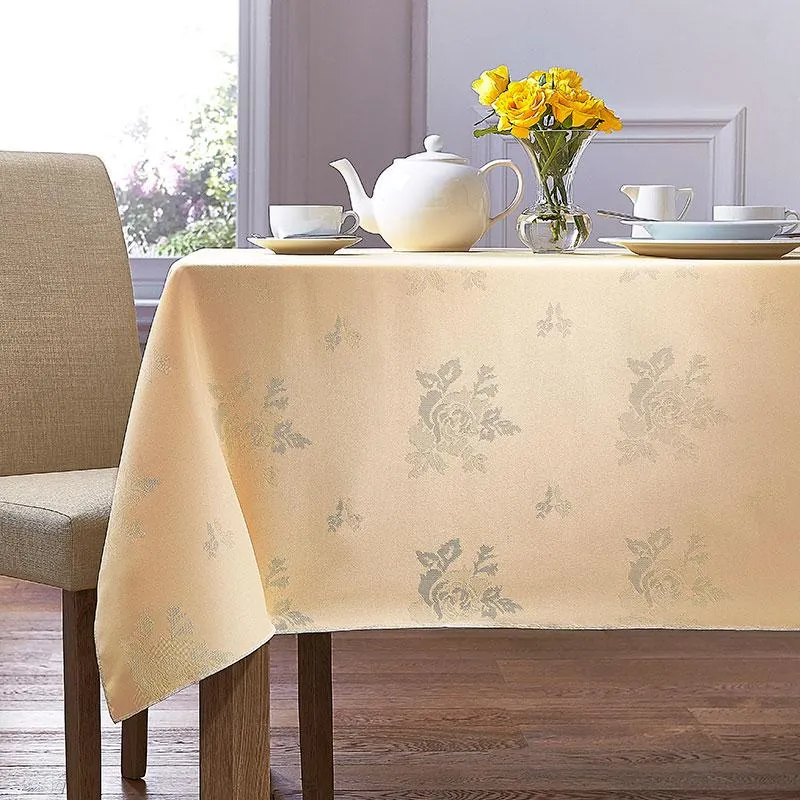 [39329915928646] Lemon Damask Rose Table Cloth 100% Polyester (Lemon / 108" Circular (274cm) - Pack of 3)