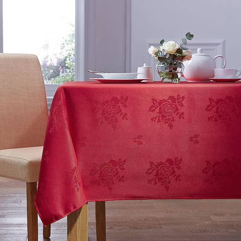 Red Damask Rose Table Cloth 100% Polyester