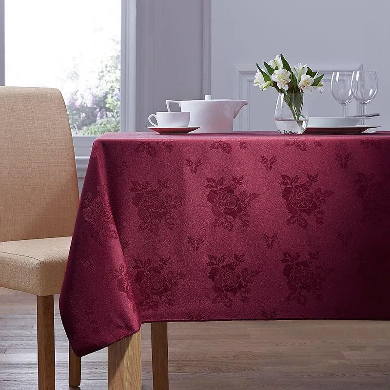 [39329871626310] Burgundy Damask Rose Table Cloth 100% Polyester (Burgundy / 108" Circular (274cm) - Pack of 3)