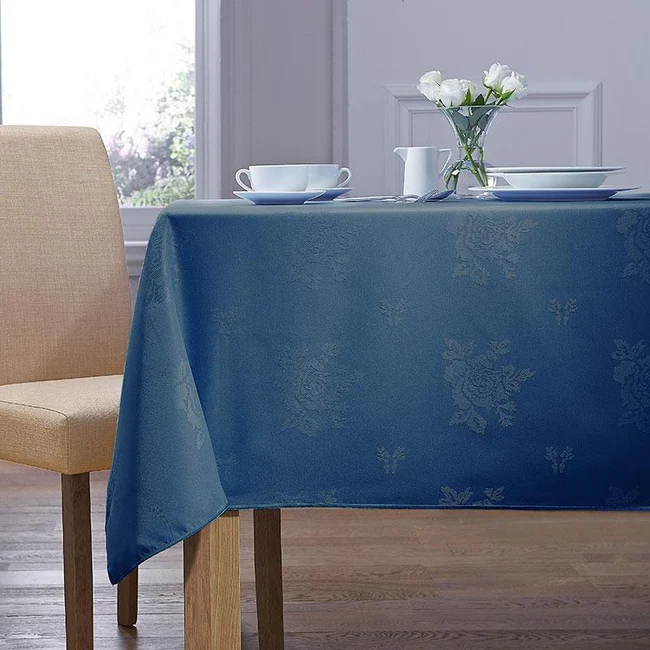 Royal Blue Damask Rose Table Cloth 100% Polyester
