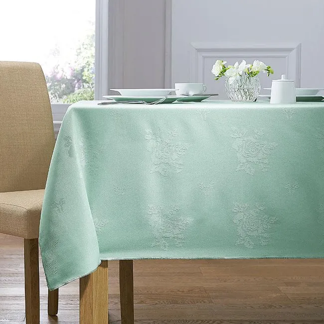 Seafoam Green Damask Rose Table Cloth 100% Polyester