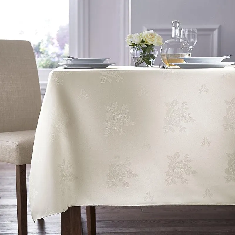 [39329683963974] Ivory Damask Rose Table Cloth 100% Polyester (Ivory / 108" Circular (274cm) - Pack of 3)