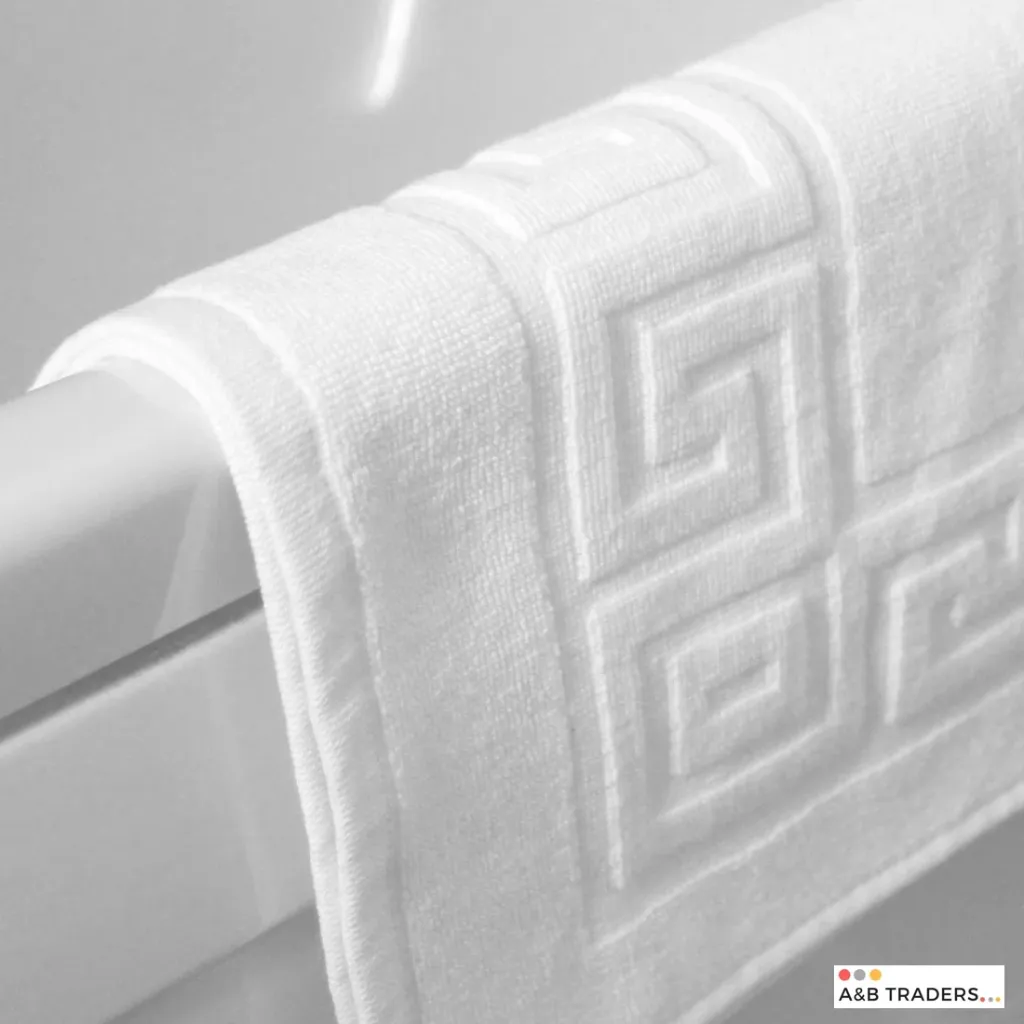 [32130696937542] Greek Key Design Bath Mats 750 GSM in 4 Colours (White, Pack of 2)